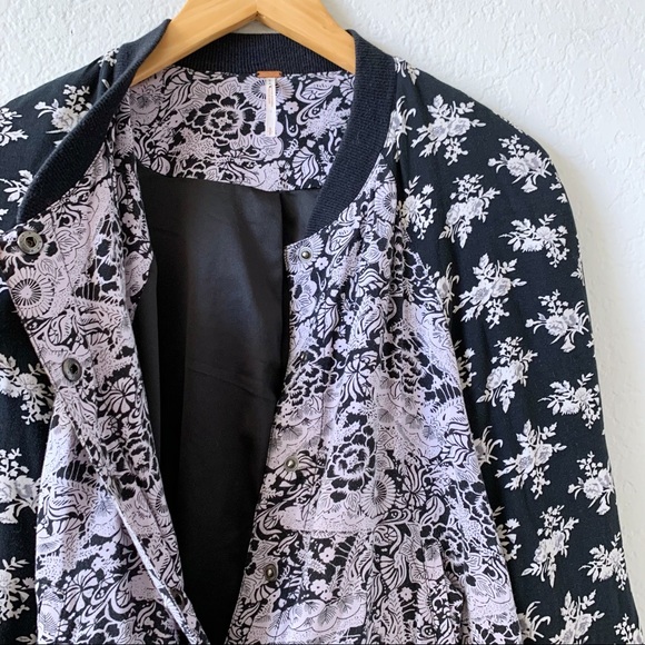 FREE PEOPLE Black Floral Snap Bomber Jacket S - Picture 10 of 13